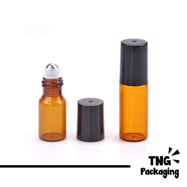 Botol Roll On Amber Glass Metal Ball - 5ml