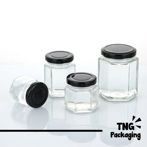 Jar Kaca Hexagon - 100ml 180ml 280ml 380ml