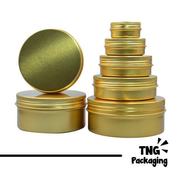 Jar Aluminium Gold - 5ml 10ml 15ml 20ml 30ml 50ml 60ml 80ml 100ml 150ml