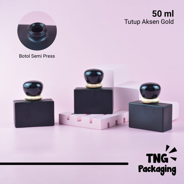 [SEMI PRESS] Botol Parfum Kotak Hitam Aksen Gold - 50 ml - Image 2