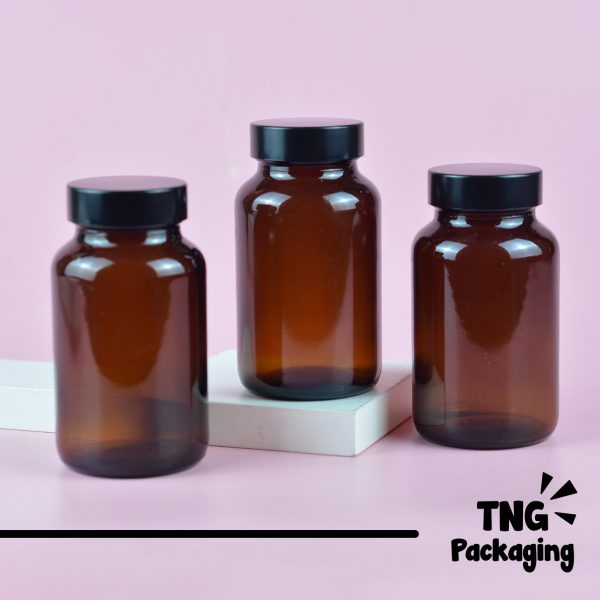 Botol Kaca Amber + Seal Tutup Plastik Hitam - 200 ml - Image 2