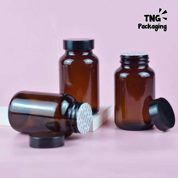 Botol Kaca Amber + Seal Tutup Plastik Hitam - 200 ml - Image 3