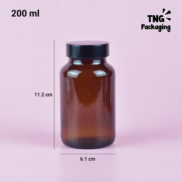 Botol Kaca Amber + Seal Tutup Plastik Hitam - 200 ml - Image 6