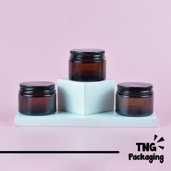 Jar Kaca Amber Tutup Aluminium Hitam - 50 ml - Image 2