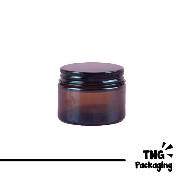 Jar Kaca Amber Tutup Aluminium Hitam - 50 ml