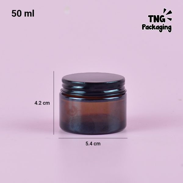 Jar Kaca Amber Tutup Aluminium Hitam - 50 ml - Image 3