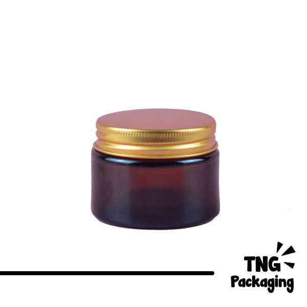 Jar Kaca Amber Tutup Aluminium Gold - 50 ml