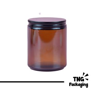 Jar Kaca Amber Tutup Aluminium Hitam - 200 ml