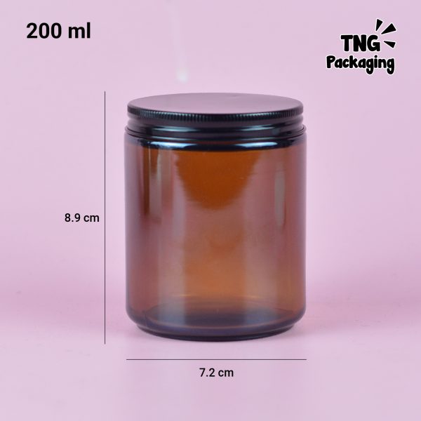 Jar Kaca Amber Tutup Aluminium Hitam - 200 ml - Image 4
